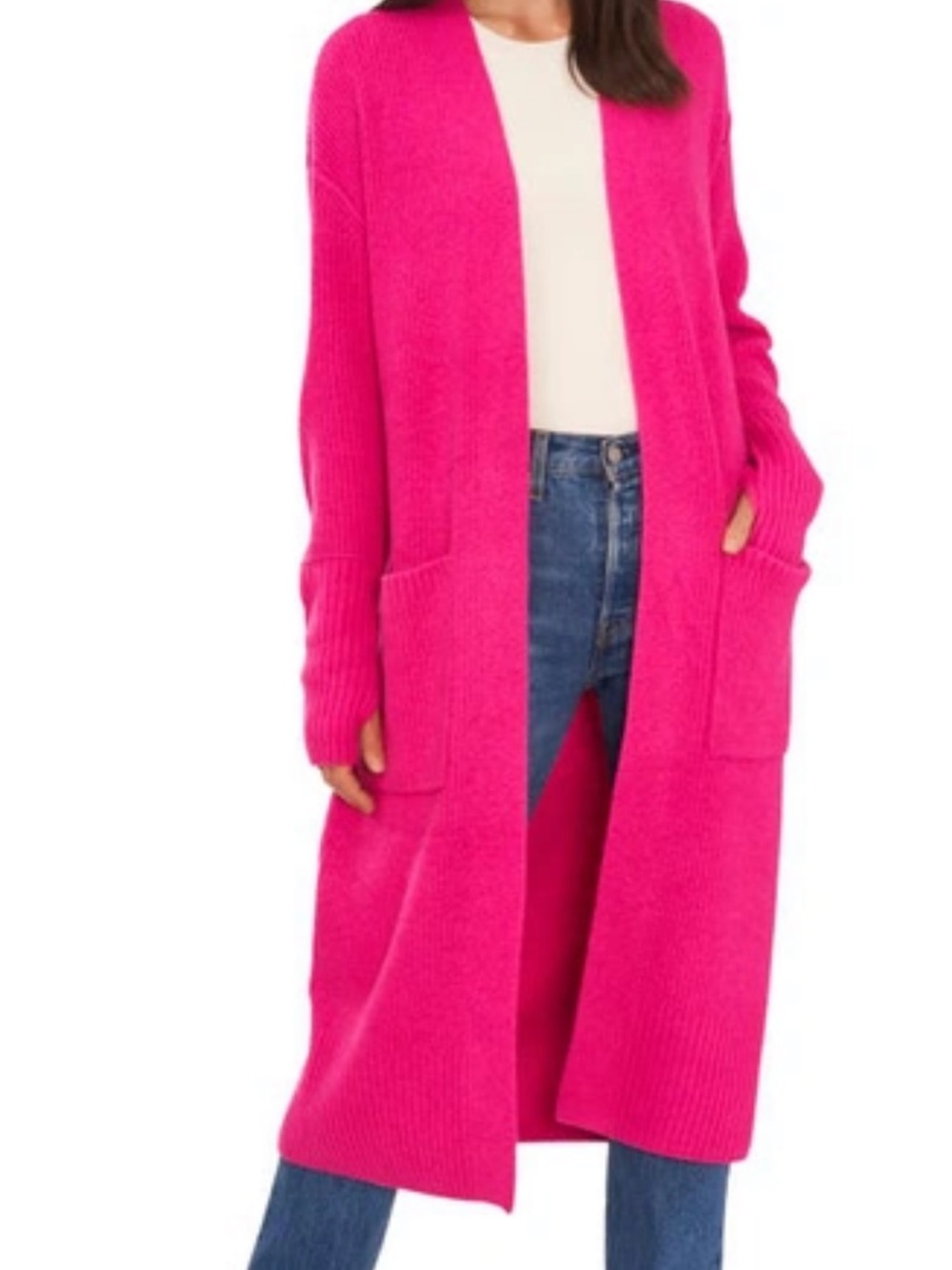 Vince Camuto Women's Long Open-Front Berry Hibiscus Cardigan Sweater Sz XXL NWT